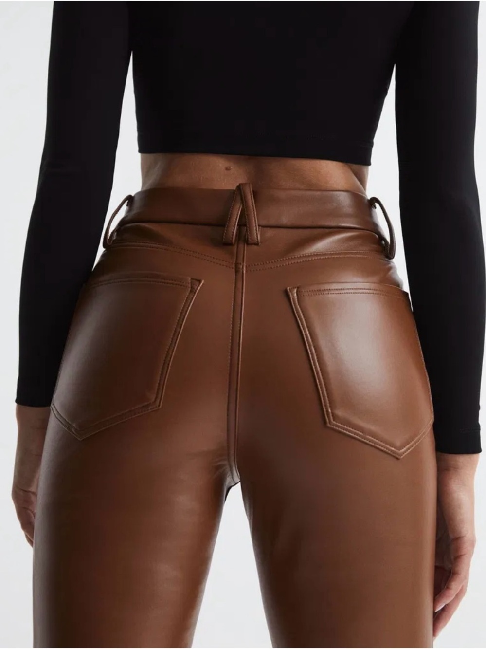 Good American Good Icon Better Than Leather High Rise Burnt Caramel Boot Pants - Picture 3 of 16